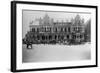 Exterior of Large Bank with Carriages in Front-null-Framed Photographic Print