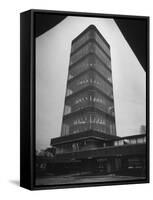 Exterior of Modern Research Tower Built by Frank Lloyd Wright For Johnson Wax Co-Eliot Elisofon-Framed Stretched Canvas