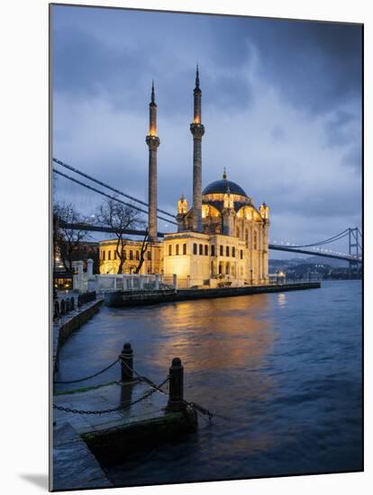 Exterior of Ortakoy Mosque and Bosphorus Bridge at Night, Ortakoy, Istanbul, Turkey-Ben Pipe-Mounted Photographic Print