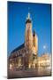 Exterior of Saint Mary's Basilica in Market Square at night, Krakow, Poland-Ben Pipe-Mounted Photographic Print