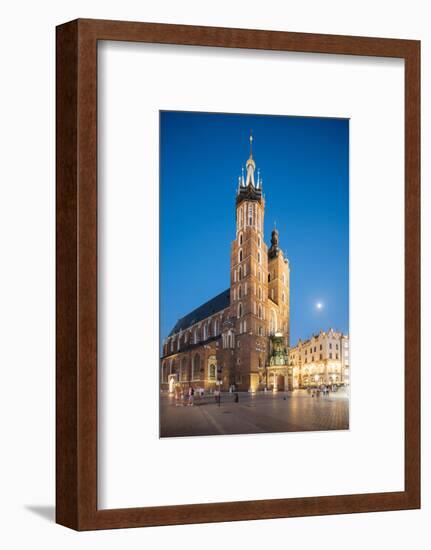 Exterior of Saint Mary's Basilica in Market Square at night, Krakow, Poland-Ben Pipe-Framed Photographic Print