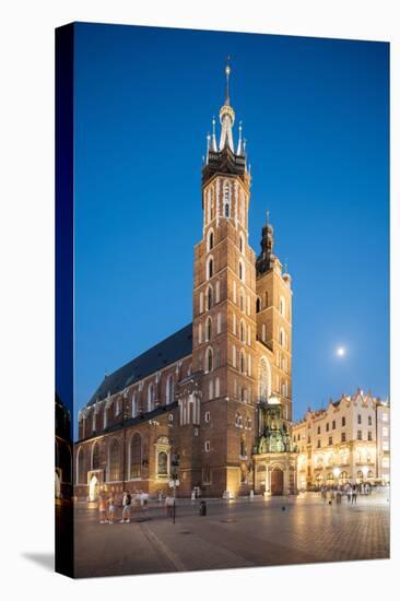 Exterior of Saint Mary's Basilica in Market Square at night, Krakow, Poland-Ben Pipe-Stretched Canvas