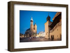 Exterior of Saint Mary's Basilica in Market Square at night, Krakow, Poland-Ben Pipe-Framed Photographic Print