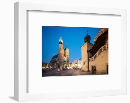 Exterior of Saint Mary's Basilica in Market Square at night, Krakow, Poland-Ben Pipe-Framed Photographic Print