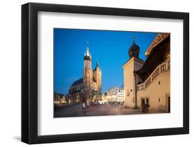 Exterior of Saint Mary's Basilica in Market Square at night, Krakow, Poland-Ben Pipe-Framed Photographic Print