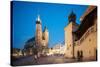 Exterior of Saint Mary's Basilica in Market Square at night, Krakow, Poland-Ben Pipe-Stretched Canvas