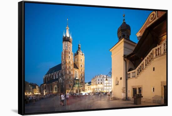 Exterior of Saint Mary's Basilica in Market Square at night, Krakow, Poland-Ben Pipe-Framed Stretched Canvas