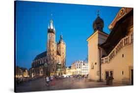 Exterior of Saint Mary's Basilica in Market Square at night, Krakow, Poland-Ben Pipe-Stretched Canvas