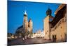 Exterior of Saint Mary's Basilica in Market Square at night, Krakow, Poland-Ben Pipe-Mounted Photographic Print