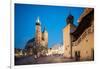 Exterior of Saint Mary's Basilica in Market Square at night, Krakow, Poland-Ben Pipe-Framed Photographic Print