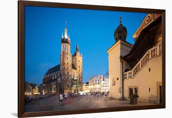 Exterior of Saint Mary's Basilica in Market Square at night, Krakow, Poland-Ben Pipe-Framed Photographic Print