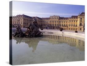 Exterior of the Schloss Schonbrunn, with Fountain and Pool in Front, Vienna-Richard Nebesky-Stretched Canvas
