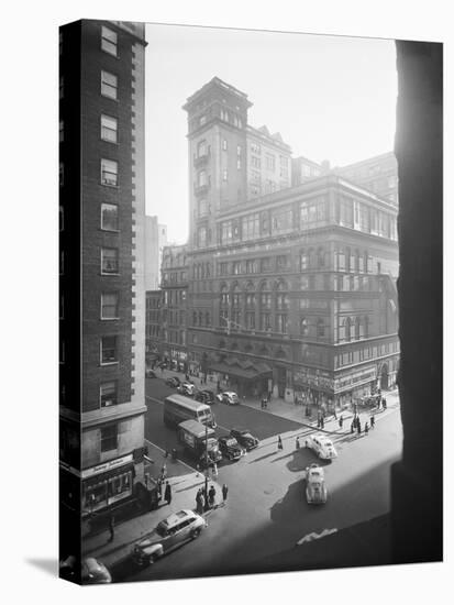 Exterior View Carnegie Hall with Pedestrians and Traffic-null-Stretched Canvas