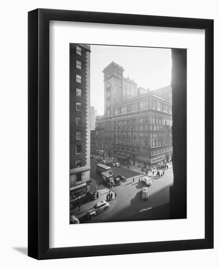 Exterior View Carnegie Hall with Pedestrians and Traffic-null-Framed Premium Photographic Print