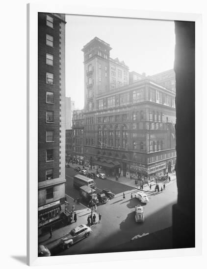 Exterior View Carnegie Hall with Pedestrians and Traffic-null-Framed Photographic Print