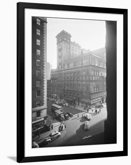 Exterior View Carnegie Hall with Pedestrians and Traffic-null-Framed Photographic Print