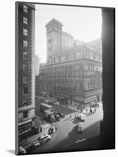 Exterior View Carnegie Hall with Pedestrians and Traffic-null-Mounted Photographic Print