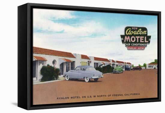 Exterior View of Avalon Motel - Fresno, CA-Lantern Press-Framed Stretched Canvas