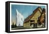 Exterior View of Old Faithful Inn and Geyser, Yellowstone National Park, Wyoming-Lantern Press-Framed Stretched Canvas