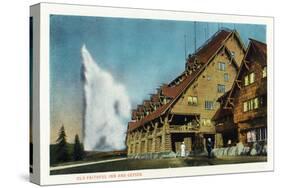 Exterior View of Old Faithful Inn and Geyser, Yellowstone National Park, Wyoming-Lantern Press-Stretched Canvas