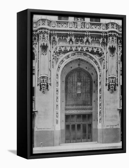 Exterior View of the Entrance to the Woolworth Building, also known as the Cathedral of Commerce-null-Framed Stretched Canvas