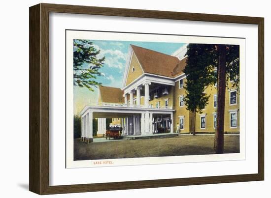 Exterior View of the Front of Lake Hotel, Yellowstone National Park, Wyoming-Lantern Press-Framed Art Print