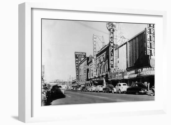 Exterior View of the Gaming Clubs - Reno, NV-Lantern Press-Framed Art Print