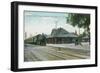 Exterior View of the Southern Pacific Depot - Stockton, CA-Lantern Press-Framed Art Print