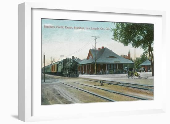 Exterior View of the Southern Pacific Depot - Stockton, CA-Lantern Press-Framed Art Print