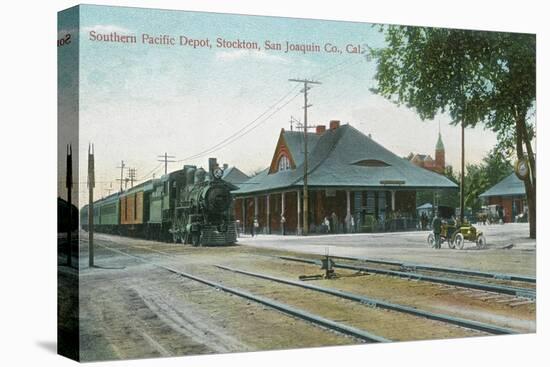 Exterior View of the Southern Pacific Depot - Stockton, CA-Lantern Press-Stretched Canvas