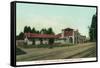 Exterior View of the Southern Pacific Railroad Depot - Burlingame, CA-Lantern Press-Framed Stretched Canvas