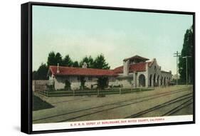 Exterior View of the Southern Pacific Railroad Depot - Burlingame, CA-Lantern Press-Framed Stretched Canvas