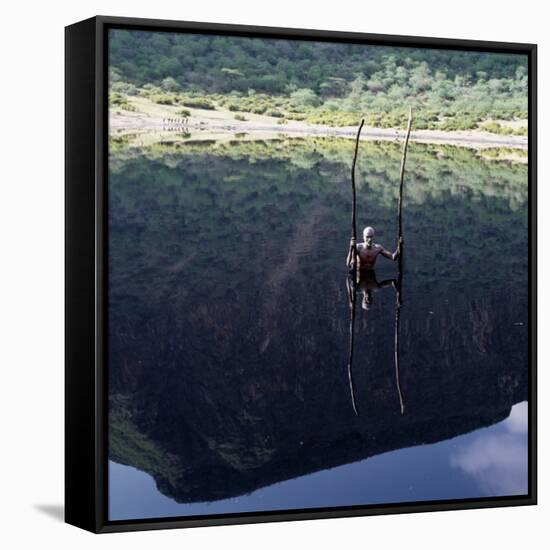 Extinct Volcano at Chew Bet in Southern Ethiopia Has a Dark, Seasonal Lake at Bottom of Crater-Nigel Pavitt-Framed Stretched Canvas