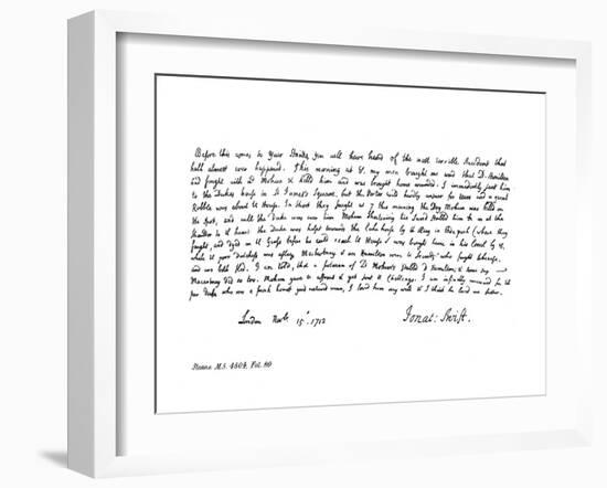 Extract from Dean Swift's Journal, Addressed to Mrs Dingley, 1712-Jonathan Swift-Framed Giclee Print