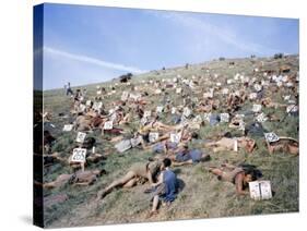 Extras Playing Dead People Hold Numbered Cards Between Takes During Filming of "Spartacus"-J^ R^ Eyerman-Stretched Canvas