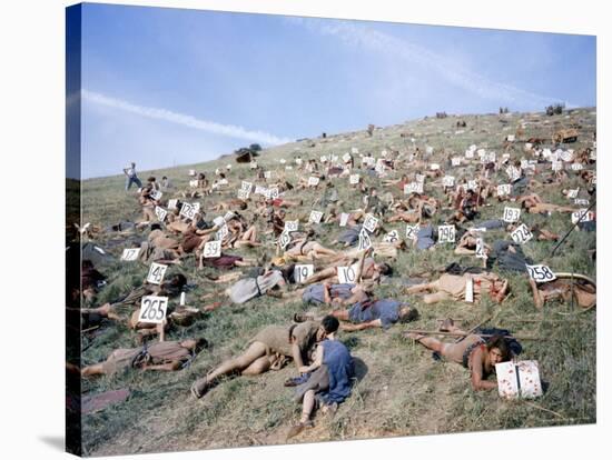 Extras Playing Dead People Hold Numbered Cards Between Takes During Filming of "Spartacus"-J^ R^ Eyerman-Stretched Canvas