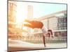 Extreme Parkour in Business Center. Young Boy Performing Some Jumps from Parkour Discipline-Oneinchpunch-Mounted Photographic Print