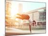 Extreme Parkour in Business Center. Young Boy Performing Some Jumps from Parkour Discipline-Oneinchpunch-Mounted Photographic Print