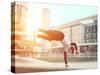 Extreme Parkour in Business Center. Young Boy Performing Some Jumps from Parkour Discipline-Oneinchpunch-Stretched Canvas