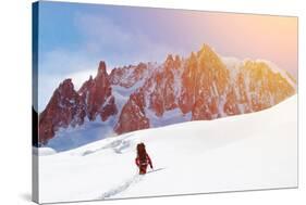 Extreme Sport. Lone Hikers in Winter Mountains-Vixit-Stretched Canvas
