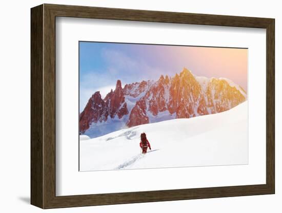 Extreme Sport. Lone Hikers in Winter Mountains-Vixit-Framed Photographic Print