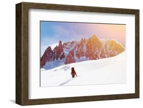 Extreme Sport. Lone Hikers in Winter Mountains-Vixit-Framed Photographic Print