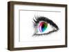 Eye Macro in High Key Black and White with Colourful Rainbow in Iris-Alta Oosthuizen-Framed Photographic Print