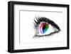 Eye Macro in High Key Black and White with Colourful Rainbow in Iris-Alta Oosthuizen-Framed Photographic Print