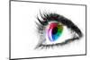 Eye Macro in High Key Black and White with Colourful Rainbow in Iris-Alta Oosthuizen-Mounted Photographic Print