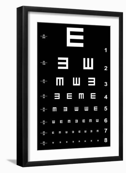 Eye Test Chart - White on Black-oriontrail2-Framed Art Print