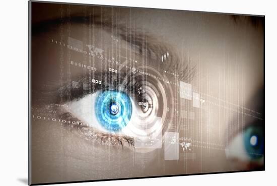 Eye Viewing Digital Information Represented By Circles And Signs-Sergey Nivens-Mounted Art Print