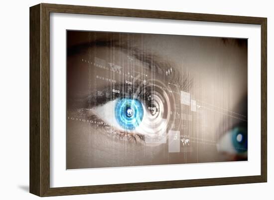 Eye Viewing Digital Information Represented By Circles And Signs-Sergey Nivens-Framed Premium Giclee Print