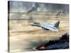 F-14 Fighter Flies over Burning Kuwaiti Oil During First Gulf War, March 1, 1991-null-Stretched Canvas