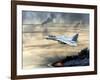 F-14 Fighter Flies over Burning Kuwaiti Oil During First Gulf War, March 1, 1991-null-Framed Photo
